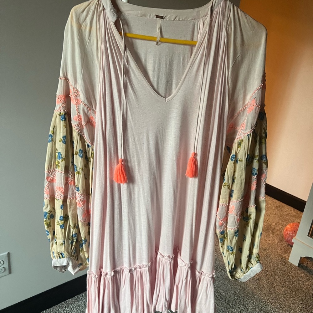 Bohemian Pink and Floral Long Sleeve Dress